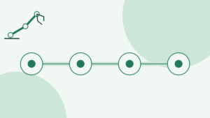 Text-free conceptual illustration: simple geometric shapes and a robotics symbol suggest a connected sequence leading from a demonstration to robot execution.
