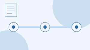 Conceptual illustration with no text: three identical hollow circles sit on a horizontal line from left to right, each with a solid dot at its center, suggesting three successive training phases; in the top-left corner is a line-drawn document shape with a few horizontal lines, with two large pale circular shapes in the background. There is no data, chart, road scene or vehicle.